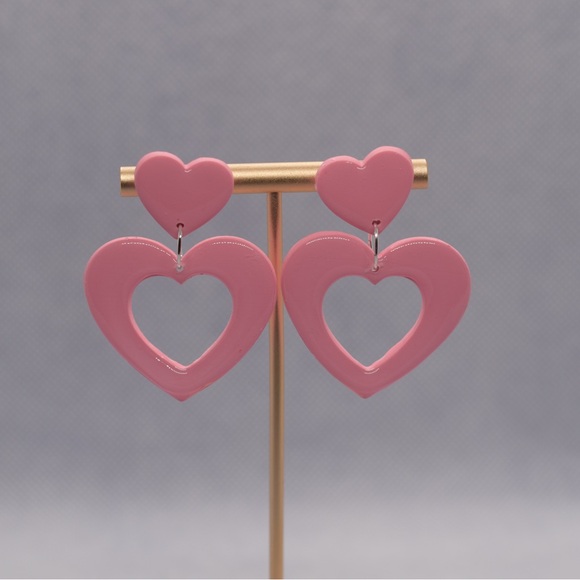 Handmade Polymer Clay Retro Heart Cutout Lightweight Earrings - Picture 1 of 2